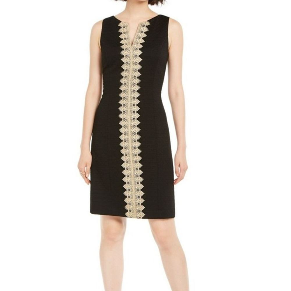 Pappagallo Black Embroidered Gold Detail Dress
